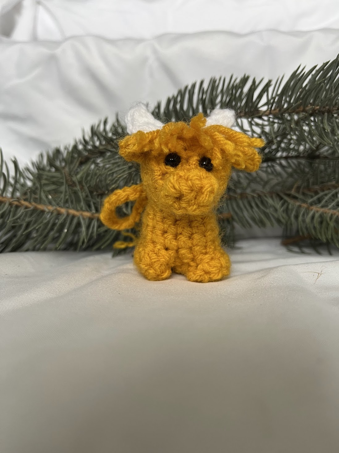 Finished Highland Cow Christmas Ornament Crochet Pattern