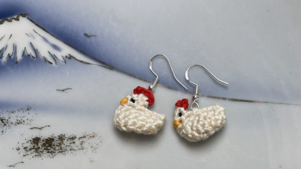 Amigurumi Chicken Earrings Crochet Pattern Cover Photo