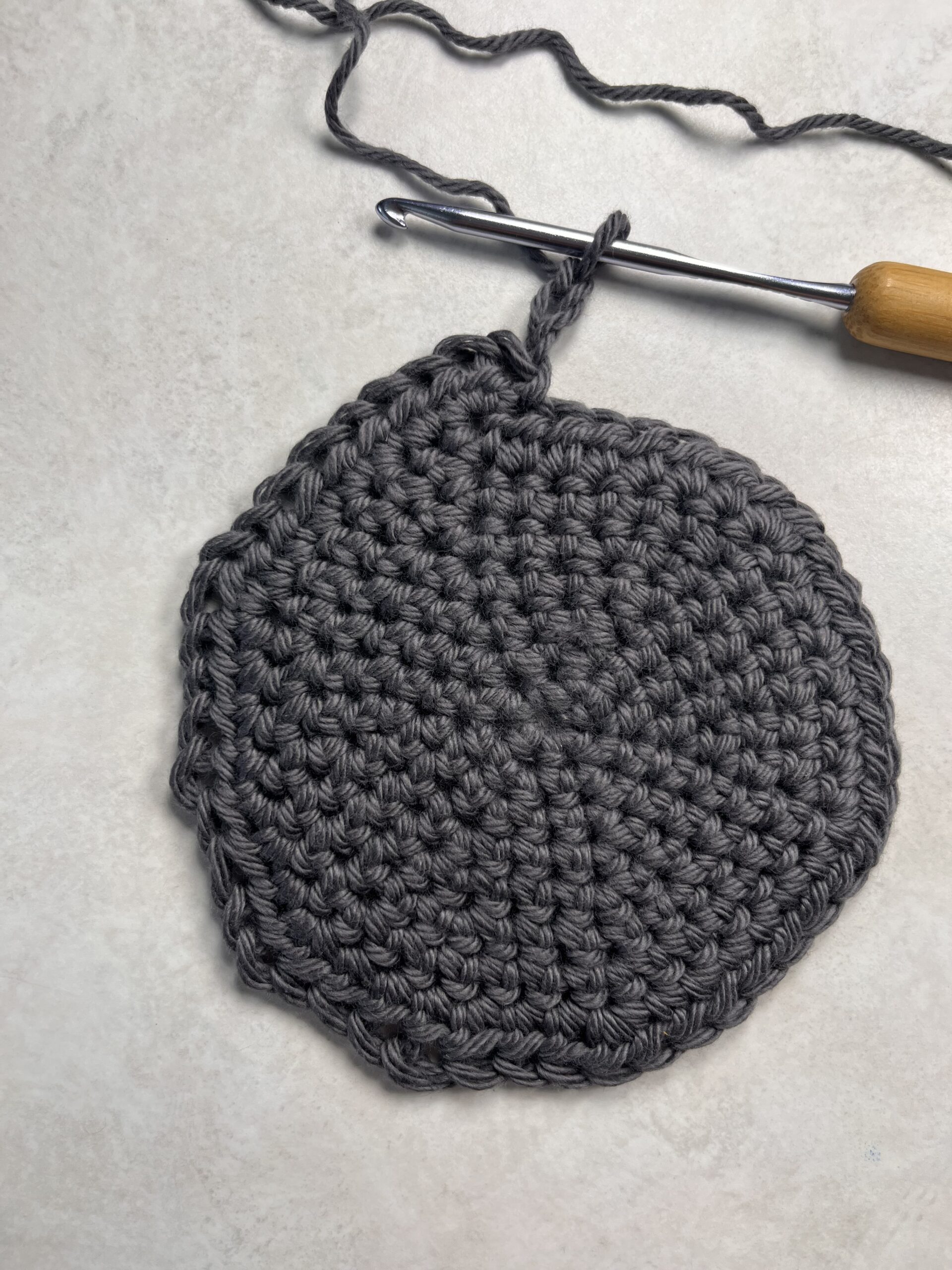Simple Days Baby Bonner Crochet Pattern Shown Half way through construction